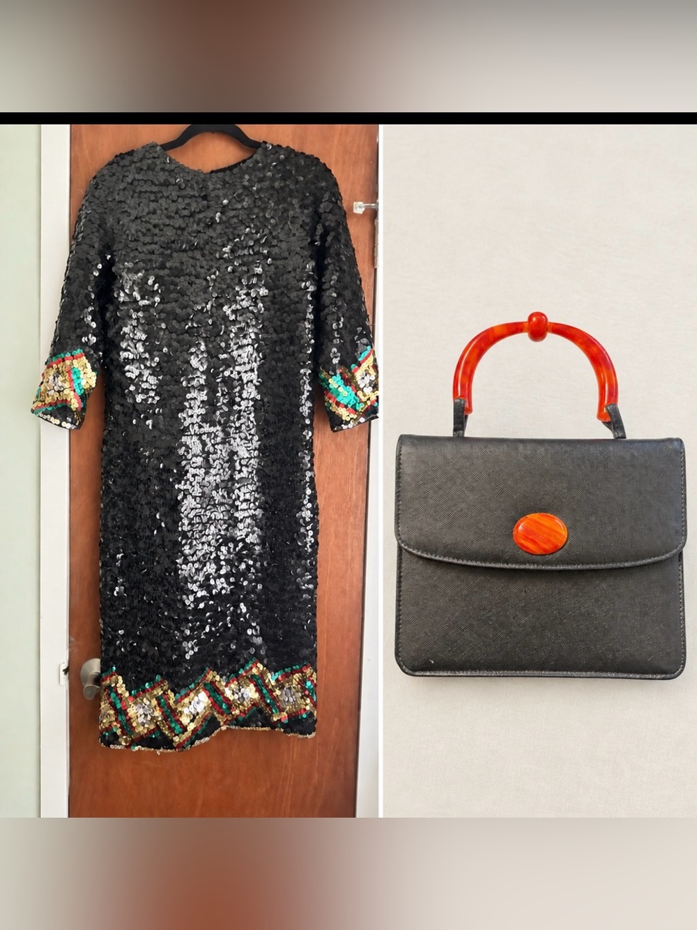 Vintage Hong Kong sequin dress & handbag 50s 60s photoshoot costume